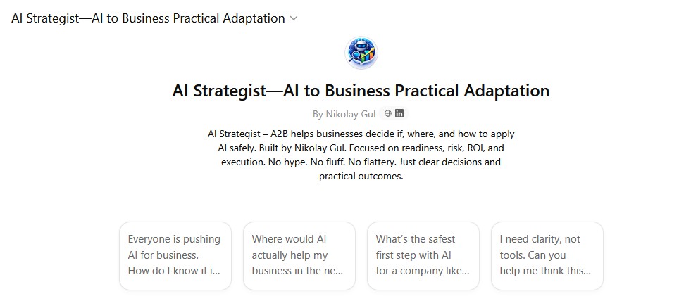 AI Strategist - AI to Business Practical Adaptation GPT by Nikolay Gul